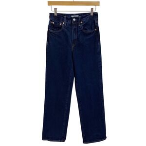 AE77 Stovepipe Jeans Organic Cotton‎ Dark Wash Denim High Rise Straight Leg 2